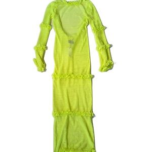 Lamperos Atelier Neon Green Mesh Maxi Dress